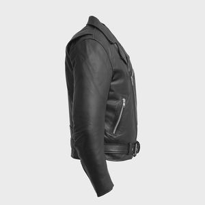 Veste de motard en cuir véritable noir pour homme, coupe ajustée, style punk rock, veste en cuir vintage - Product Image 3