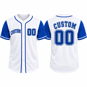 Wholesale Custom Baseball Jerseys <b>White</b> Blue Piped <b>Button</b> Down Team Shirts Personalized Player Name Number Short Sleeve Uniforms - Product Image 1