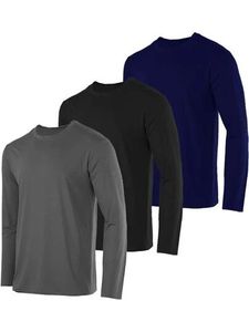 T-shirt en jersey tricoté à manches longues pour homme, col rond, coupe classique, vêtements décontractés, logo personnalisé, gris, noir, bleu marine - Product Image 2