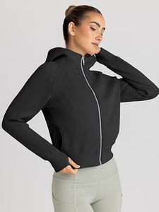 Women's <b>Zip</b> <b>up</b> Hoodies <b>Cropped</b> Jackets 100% Cotton Anti-Pilling Color Blocked Fall Clothes 2026 - Product Image 4