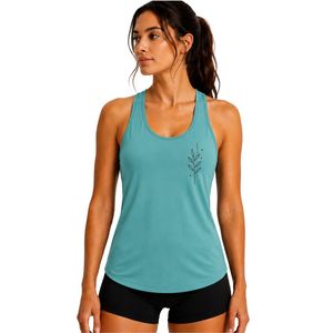 Turquoise Women Racerback Tank Top Minimal <b>Leaf</b> Print Sleeveless Gym Yoga Fitness Workout Moisture Wicking Activewear Custom - Product Image 1