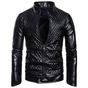Veste de moto en cuir véritable pour homme, nouvelle collection automne-hiver, coupe slim, col montant, logo sur le devant, imperméable - Product Image 2