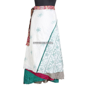 New Indian Silk Sari Magic <b>Wrap</b> <b>Skirts</b> for Girls Women Wear Vintage Silk Sari Long Length <b>Wrap</b> Around <b>Skirt</b> 2 Layer Saree Boho - Product Image 1