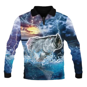 Polo de pêche à manches longues pour homme avec impression de poisson basse, protection UPF50, séchage rapide, vêtements d'extérieur, impression par sublimation - Product Image 5