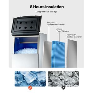 Attrezzatura di Refrigerazione per Cucine Commerciali, Macchina per il Ghiaccio in Acciaio Inox con Contenitore di Stoccaggio, Capacità 250 LBS, Caratteristiche Antiscivolo Regolabili - Product Image 3
