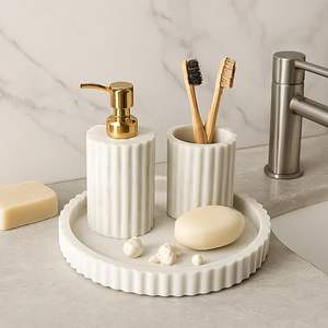 Juego de Baño de Resina Epoxi de Excelente Calidad, 4 Piezas, Dispensador de Jabón, Portacepillos de Dientes, Bandeja para Artículos de Baño, a un Precio Accesible - Product Image 2