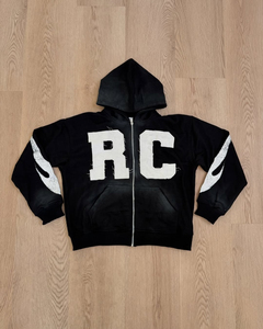 Custom Adult Graphic Streetwear Men Track Suit Orange Full Zip Hoodie and Joggers Hip Hop Style Outfit Distressed <b>Embroidery</b> - Product Image 1