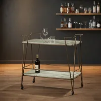 Chariot de bar moderne en marbre avec cadre en métal doré, chariot à vin roulant à deux niveaux, mobilier de bar pour la maison