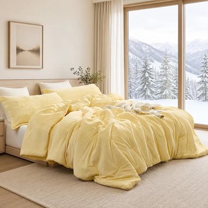 Ensemble de couette en polaire jaune, lavable en machine, style simple, pour usage domestique - Product Image 2