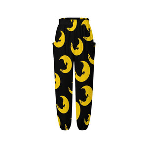 Yellow Moon Pattern <b>Pants</b> High Waist Elastic Ankle-Length Casual Knitted Joggers Loose Fit Printed Design - Product Image 1