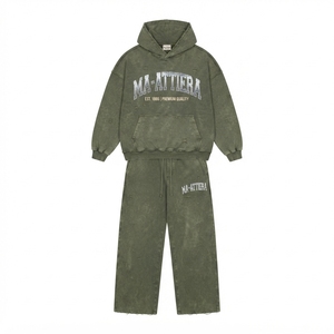 Conjunto de Chándal de Dos Piezas para Hombre: Sudadera con Capucha Oversize Lavada y Desgastada y Pantalones de Chándal de Pierna Ancha Estilo Urbano - Product Image 5