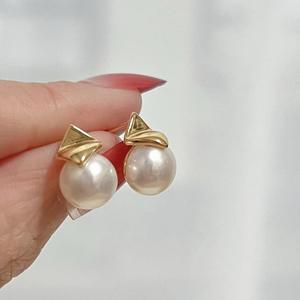 Boucles d'oreilles simples et élégantes pour femmes, perle d'eau douce 8-9 mm, magnifiques boucles d'oreilles en forme de diamant, collier blanc Mantou - Product Image 4