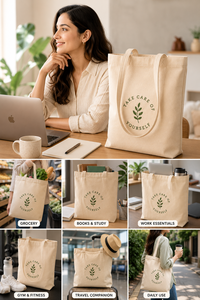 Bolsa de tela de algodón beige con estampado de hojas para el cuidado personal, para uso diario - Product Image 3