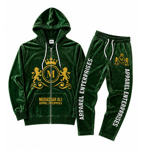 Ensemble de survêtement vert à capuche pour homme Mudassar pour les entreprises de vêtements, 100 % polyester, 340 grammes, fermeture éclair intégrale, poche avant - Product Image 1
