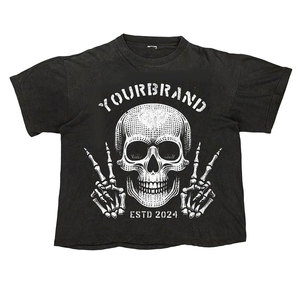 YOURBRAND Men's Black Short Sleeve <b>T</b>-<b>Shirt</b> Skull Pattern O-Neck Regular Fit <b>Punk</b> Style Printed Cotton Jersey - Product Image 2