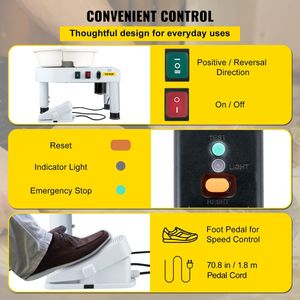 Macchina Manuale per Modellare Ceramica con Ruota da 11 Pollici, Velocità Regolabile 0-300 RPM, Sollevamento 0-7,8 Pollici, Pedale Staccabile per Ceramica e Smalto - Product Image 5