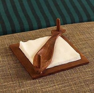 Porte-mouchoirs en bois moderne sur pied avec base blanche et finition noyer - Product Image 2