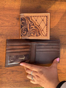 Cartera RFID de cuero de doble pliegue clásica, carteras pequeñas de alta calidad de grano superior personalizadas, cuero Real para hombres - Product Image 6