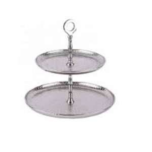 Vintage Two-<b>Tier</b> Metal <b>Cake</b> Stand Oval Shape Convenient Handle And Shiny Silver Finish Perfect For Wedding Decorations For Sale - Product Image 4