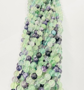 Chaînes de perles rondes en fluorite multi-couleurs de la marque Rare Gems Factory, 15,5 pouces, perles rondes en pierre - Product Image 4