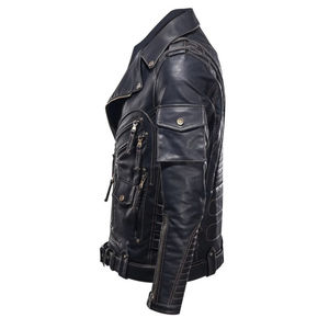 Chaqueta de Cuero Genuino Negra Estilo Racer para Hombre, Venta al Por Mayor - Product Image 4