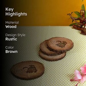 Handmade Wood Round Coasters Set With Cartoon <b>Elephant</b> Design For Tea Coffee Mats & Pads - Product Image 4