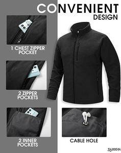 Black Men's Full Zip Fleece Jacket Stand Collar Polar Outerwear <b>Lightweight</b> Warm Casual Winter <b>Coat</b> - Product Image 5