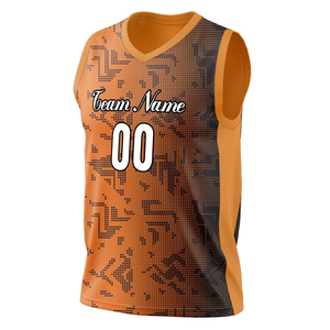 Maillot de basket personnalisé sans manches col en V orange et noir, impression sublimée, polyester respirant, pour homme adulte, toutes saisons 2027 - Product Image 5