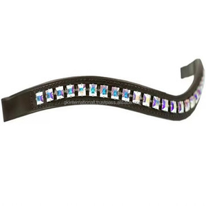Banda para cejas de caballo, cristales de marca de cuero inglés negro de alta calidad, forma de onda decorativa, banda para cejas de caballo para brida en mazorca completa - Product Image 2
