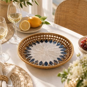Plateau en rotin coloré, plateau créatif pour fruits et pain, pour service à thé, décoration intérieure, boîte de rangement, décoration de bureau, épices de table - Product Image 5