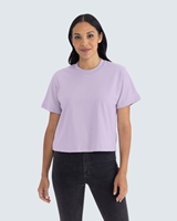 T-shirt court à col rond pour femme, lavande, manches courtes, décontracté, en jersey de coton, coupe classique, printemps-été, couleur unie