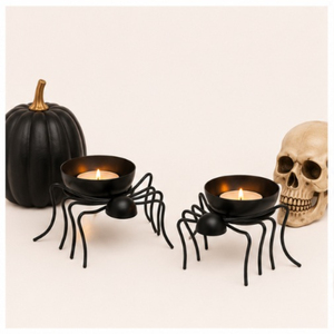 Set of 2 Spooky Black Metal Spider Bowls Multi-purpose Halloween Candy Dish Goth <b>Tealight</b> Candle Holder & Gothic Party Table - Product Image 2