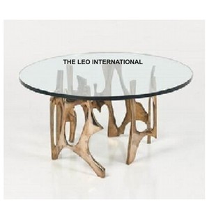 Custom Designed Gold Coffee <b>Table</b> Glass Top Unique Modern Indoor <b>Decorative</b> Aluminum Metal <b>Table</b> Unique Handicraft Style - Product Image 1