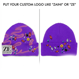 หมวกบีนนี่ ZAINI พรีเมียม รุ่น Rib Knit สำหรับทุกเพศ ผลิตจากผ้าอะคริลิก 280 GSM สีม่วง พร้อมโลโก้ประดับเพชร ดีไซน์แบบตัวอักษรตามสั่ง - Product Image 1
