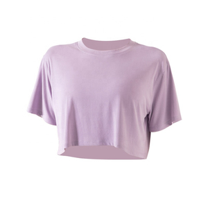 T-shirt court à manches courtes pour femme, col rond, taille haute, 100 % coton, respirant, écologique, décontracté pour l'été - Product Image 1