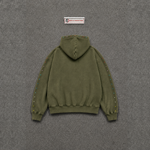 Sweat à capuche premium pour homme, couleur olive, effet vieilli, coupe ample et oversize, en coton épais, style urbain classique, avec poches, respirant - Product Image 6