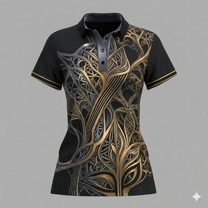 Women's Polo Shirt Blue Green Copper <b>Tree</b> Print 100% Polyester Short Sleeve Breathable Casual Knitted Sublimation Transfer Print - Product Image 3
