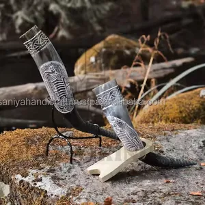 Trinkhorn handgefertigte Ravens Wikingerschiff Premium-Viking-Geschenk 100 % echtes Ochsenhorn