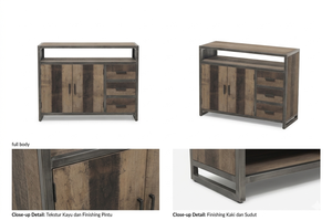 Araimo Industrial Teak Solid Wood Dresser Cabinet 3 Drawers Open <b>Shelf</b> Scandinavian Design <b>Rustic</b> Finish for Bedroom Storage - Product Image 6