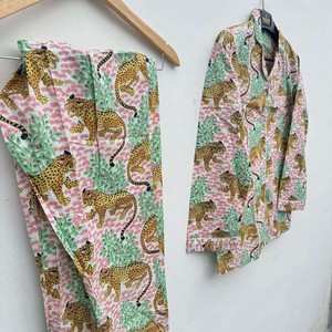 Unisex Cozy Cotton <b>Summer</b> <b>Pyjama</b> Suit Women's Sweet Style Animal Print Long Sleepwear Daily Wear Breathable Eco-Friendly - Product Image 6