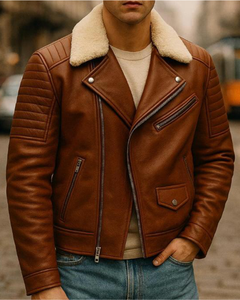 Veste d'hiver en cuir pour homme, chaude, respirante, avec col montant et logo frontal, idéale pour l'extérieur - Product Image 6