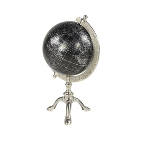 Globo Terráqueo Contemporáneo de Aluminio Beige con Base Plateada Pulida, Escultura Esférica Moderna para Escritorio, Adorno Ejecutivo - Product Image 4