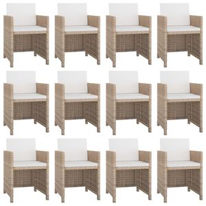 13 pezzi Beige Poly Rattan Patio Set da pranzo con cuscini per l'intrattenimento all'aperto - Product Image 2
