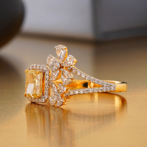 1.07 CT Fancy Yellow Red Lab Grown Diamond <b>Ring</b> with Prong Setting 14K <b>Gold</b> 18K Rose <b>Gold</b> Halo Statement Fine Jewelry - Product Image 2