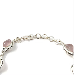Elegant 13.4 Grams 925 Sterling Silver Multi-<b>Rose</b> <b>Quartz</b> Water Drop Gemstone Chain & Link <b>Bracelet</b> For Unisex - Product Image 6
