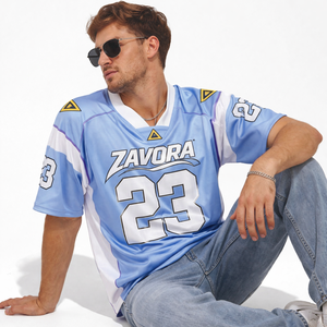 Maillot de football américain bleu dégradé en maille pour homme, col en V, manches courtes, personnalisable, respirant, t-shirt de sport, vente en gros OEM - Product Image 6