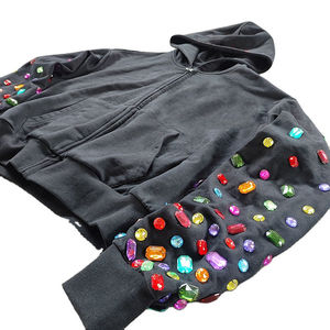 Oversized Full Zip Hoodie Multicolor Large Gemstone Sleeve <b>Rhinestone</b> Streetwear <b>Rhinestone</b> <b>Jacket</b> - Product Image 4