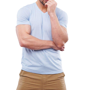 Camisetas deportivas de manga larga con cuello en V para hombre, ajuste holgado, 100% algodón, camisetas de fitness, camisetas con cuello en V personalizadas para hombre - Product Image 1