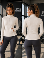 Veste de sport zippée pour femme |   Veste d'extérieur imperméable coupe-vent en tissu extensible 4 directions doublée de polaire |   Marque privée OEM - Modèle Front Skinny