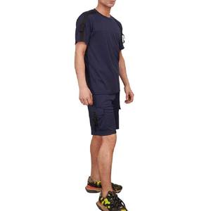 Men's Summer High Street Style Plus Size Two-Piece <b>Set</b> Breathable Quick Dry Navy Blue Cotton T-Shirt and Shorts - Product Image 2